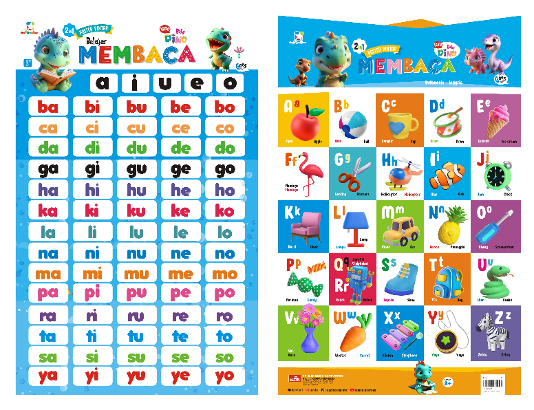 Opredo 2 in 1 Poster Pintar Hello Baby Dino : Pintar membaca AIUEO